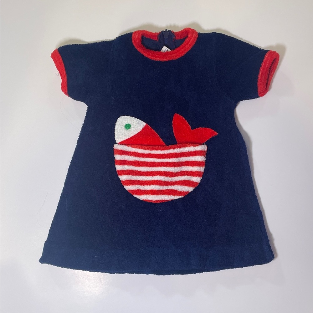 Navy Dress with Red Fish Design